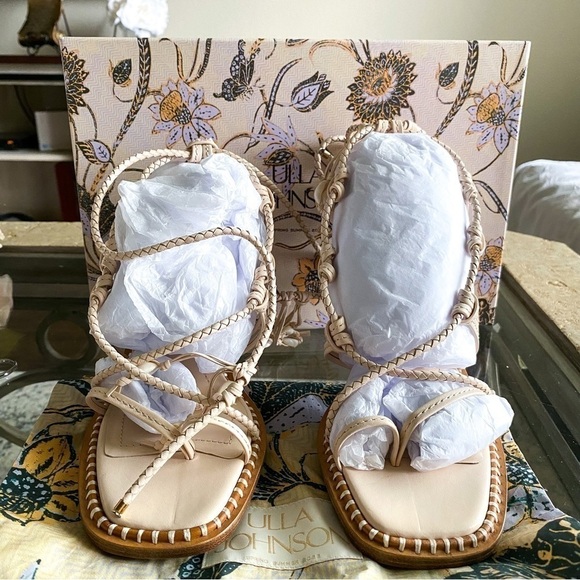 Ulla Johnson Heel Cora Seashell High Leather Braided-Straps Pearled Ivory 37 NIB - Picture 6 of 9